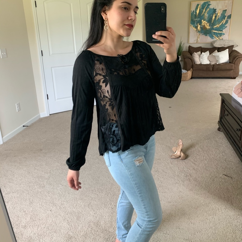 Black blouse with lace details